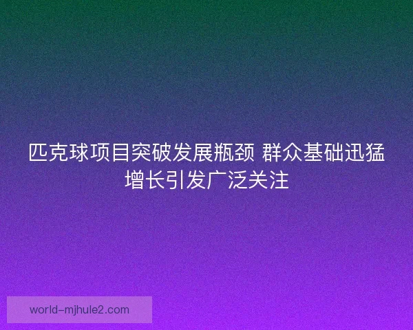 匹克球项目突破发展瓶颈 群众基础迅猛增长引发广泛关注